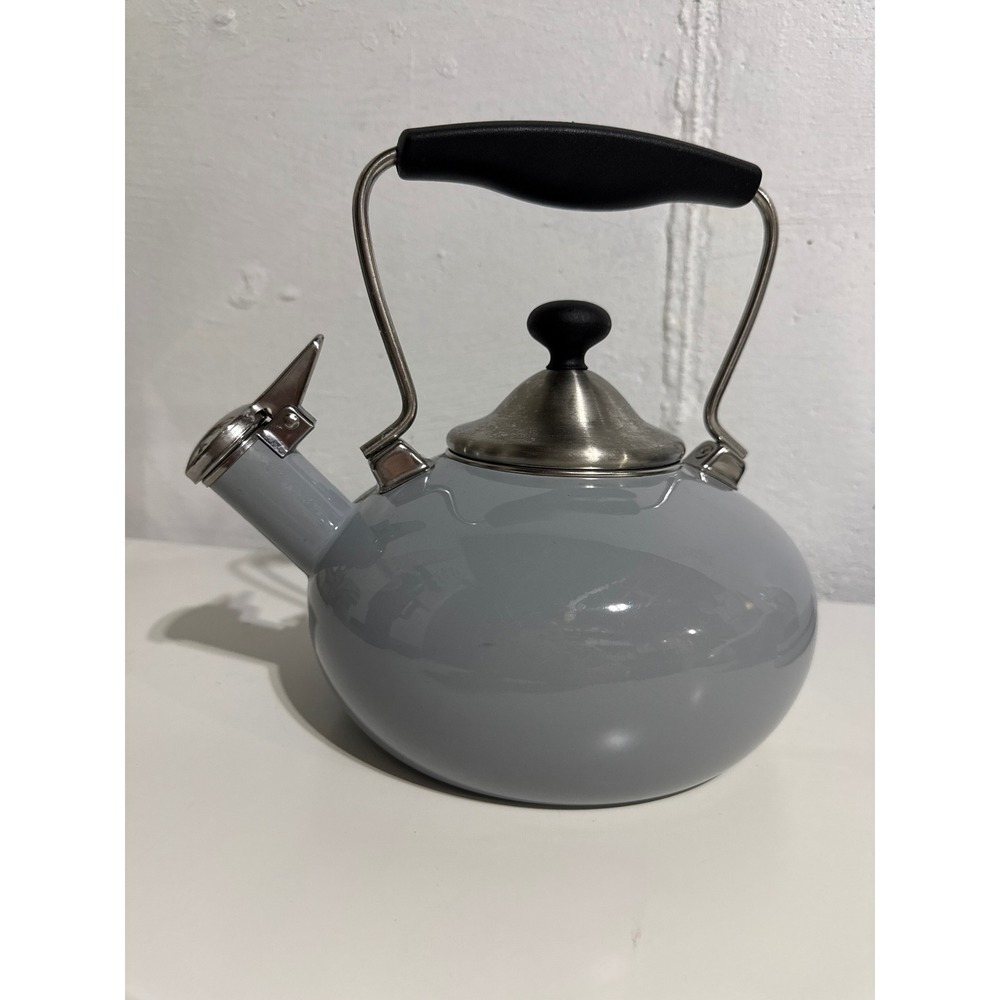 Chantal Gray Enamel on Steel Whistling Tea Kettle Stovetop Scandi Style